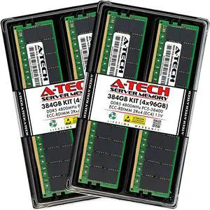 A-Tech 384GB Kit (4 x 96GB) DDR5 4800MHz EC4 RDIMM PC5-38400 ECC Registered 2Rx4 CL40 1.1V 288-Pin Server Workstation RAM Memory Modules