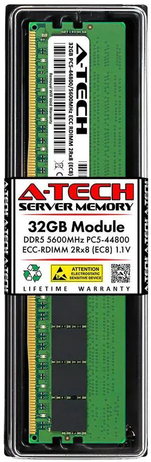 A-Tech 32GB 2Rx8 PC5-44800R DDR5 5600 MHz EC8 RDIMM ECC Registered DIMM 288-Pin Dual Rank x8 Server & Workstation RAM Memory Upgrade Module