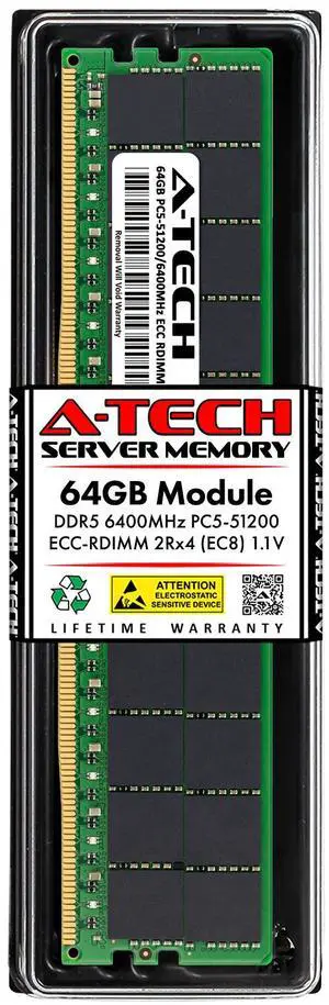 A-Tech 64GB 2Rx4 PC5-51200R DDR5 6400 MHz EC8 RDIMM ECC Registered DIMM 288-Pin Dual Rank x4 Server & Workstation RAM Memory Upgrade Module