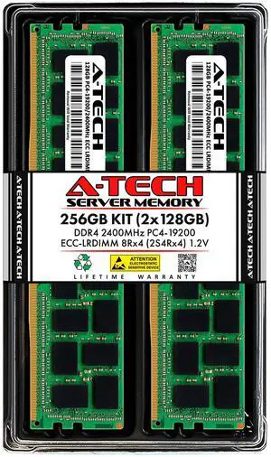 A-Tech 256GB (2x128GB) 2S4Rx4 (8Rx4 3DS) PC4-19200L DDR4 2400 MHz ECC LRDIMM Load Reduced DIMM 288-Pin Octal Rank x4 3DS/TSV Server & Workstation RAM Memory Upgrade Kit
