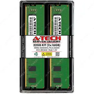 A-Tech 32GB (2x16GB) 1Rx8 PC4-25600R DDR4 3200 MHz ECC RDIMM Registered DIMM 288-Pin Single Rank x8 Server & Workstation RAM Memory Upgrade Kit