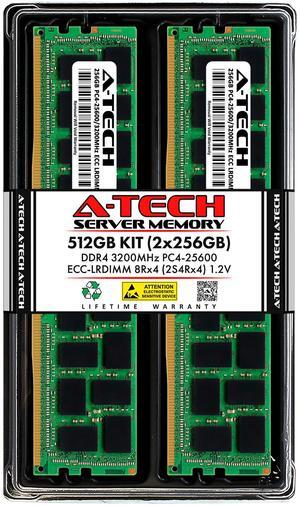A-Tech 512GB (2x256GB) 2S4Rx4 (8Rx4 3DS) PC4-25600L DDR4 3200 MHz ECC LRDIMM Load Reduced DIMM 288-Pin Octal Rank x4 3DS/TSV Server & Workstation RAM Memory Upgrade Kit