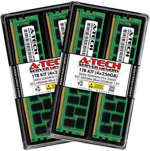 A-Tech 1TB (4x256GB) 2S4Rx4 (8Rx4 3DS) PC4-25600L DDR4 3200 MHz ECC LRDIMM Load Reduced DIMM 288-Pin Octal Rank x4 3DS/TSV Server & Workstation RAM Memory Upgrade Kit