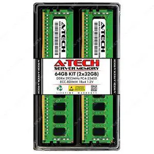 A-Tech 64GB (2x32GB) 1Rx4 PC4-23400R DDR4 2933 MHz ECC RDIMM Registered DIMM 288-Pin Single Rank x4 Server & Workstation RAM Memory Upgrade Kit