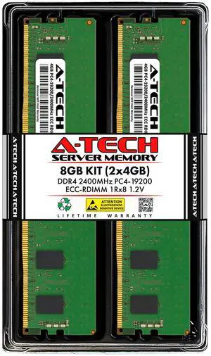 A-Tech 8GB (2x4GB) 1Rx8 PC4-19200R DDR4 2400 MHz ECC RDIMM Registered DIMM 288-Pin Single Rank x8 Server & Workstation RAM Memory Upgrade Kit