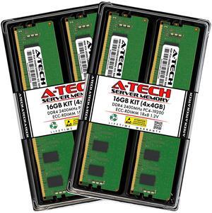 A-Tech 16GB (4x4GB) 1Rx8 PC4-19200R DDR4 2400 MHz ECC RDIMM Registered DIMM 288-Pin Single Rank x8 Server & Workstation RAM Memory Upgrade Kit