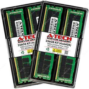 A-Tech 256GB (4x64GB) 2S4Rx4 (8Rx4 3DS) PC4-17000R DDR4 2133 MHz ECC RDIMM Registered DIMM 288-Pin Octal Rank x4 3DS/TSV Server & Workstation RAM Memory Upgrade Kit