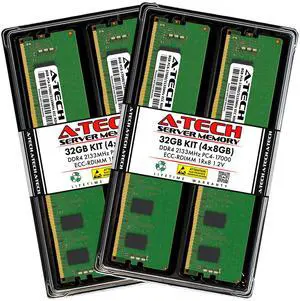 A-Tech 32GB (4x8GB) 1Rx8 PC4-17000R DDR4 2133 MHz ECC RDIMM Registered DIMM 288-Pin Single Rank x8 Server & Workstation RAM Memory Upgrade Kit