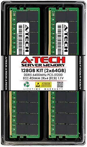A-Tech 128GB (2x64GB) 2Rx4 PC5-51200R DDR5 6400 MHz EC8 RDIMM ECC Registered DIMM 288-Pin Dual Rank x4 Server & Workstation RAM Memory Upgrade Kit