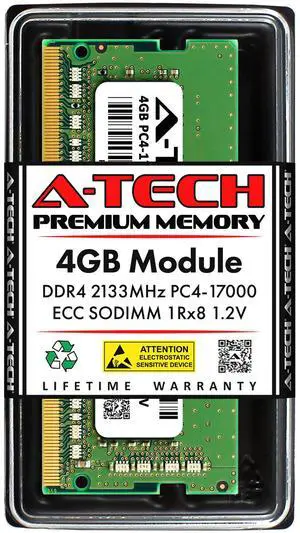 A-Tech 4GB DDR4 2133 MHz ECC SODIMM PC4-17000 ECC Unbuffered SO-DIMM 260-Pin 1.2V 1Rx8 Single Rank RAM Memory Upgrade Module for Microservers, Mobile Workstations, and NAS Servers