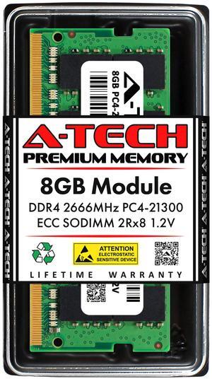 A-Tech 8GB DDR4 2666 MHz ECC SODIMM PC4-21300 ECC Unbuffered SO-DIMM 260-Pin 1.2V 2Rx8 Dual Rank RAM Memory Upgrade Module for Microservers, Mobile Workstations, and NAS Servers