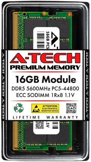 A-Tech 16GB DDR5 5600 MHz ECC SODIMM PC5-44800 ECC Unbuffered SO-DIMM 262-Pin 1.1V 1Rx8 Single Rank RAM Memory Upgrade Module for Microservers, Mobile Workstations, and NAS Servers