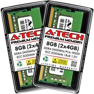 A-Tech 8GB (2x4GB) DDR4 2400 MHz ECC SODIMM PC4-19200 ECC Unbuffered SO-DIMM 260-Pin 1.2V 1Rx8 Single Rank RAM Memory Upgrade Kit for Microservers, Mobile Workstations, and NAS Servers