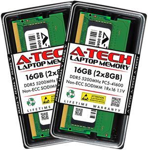 A-Tech 16GB (2x8GB) DDR5 5200MHz SODIMM PC5-41600 Non-ECC Unbuffered CL42 1.1V 262-Pin SO-DIMM Laptop, Notebook, All-in-One Computer RAM Memory Upgrade Kit