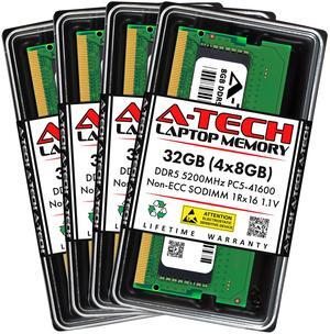A-Tech 32GB (4x8GB) DDR5 5200MHz SODIMM PC5-41600 Non-ECC Unbuffered CL42 1.1V 262-Pin SO-DIMM Laptop, Notebook, All-in-One Computer RAM Memory Upgrade Kit