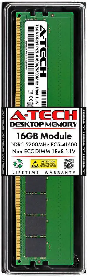 A-Tech 16GB DDR5 5200MHz DIMM PC5-41600 Non-ECC Unbuffered CL42 UDIMM 288-Pin 1.1V Desktop Tower PC RAM Memory Upgrade Module