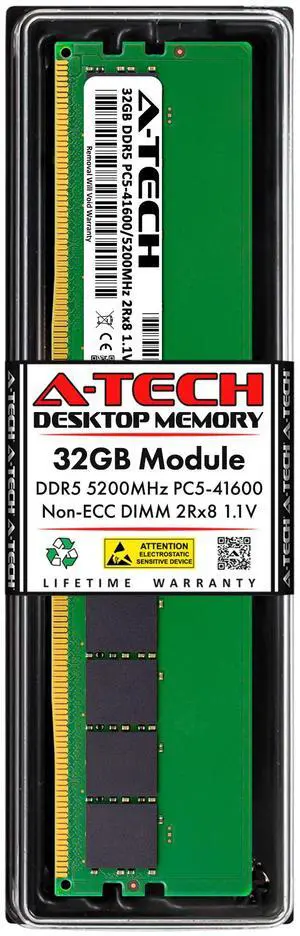 A-Tech 32GB DDR5 5200MHz DIMM PC5-41600 Non-ECC Unbuffered CL42 UDIMM 288-Pin 1.1V Desktop Tower PC RAM Memory Upgrade Module