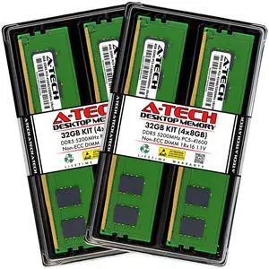 A-Tech 32GB (4x8GB) DDR5 5200MHz DIMM PC5-41600 Non-ECC Unbuffered CL42 UDIMM 288-Pin 1.1V Desktop Tower PC RAM Memory Upgrade Kit