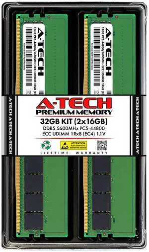 A-Tech 32GB (2x16GB) 1Rx8 PC5-44800E DDR5 PC5-44800 MHz ECC UDIMM Unbuffered DIMM 288-Pin Single Rank x8 Server & Workstation RAM Memory Upgrade Kit