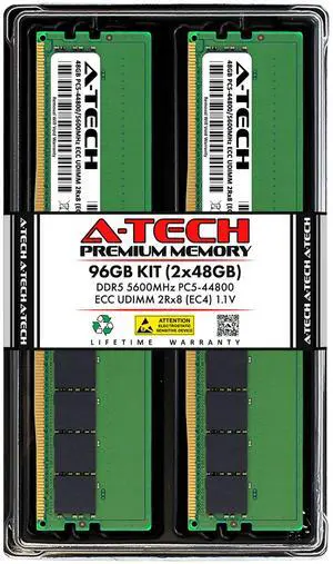 A-Tech 96GB (2x48GB) 2Rx8 PC5-44800E DDR5 PC5-44800 MHz ECC UDIMM Unbuffered DIMM 288-Pin Dual Rank x8 Server & Workstation RAM Memory Upgrade Kit