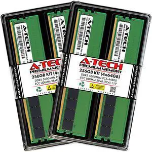 A-Tech 256GB (4x64GB) 2Rx8 PC5-44800E DDR5 PC5-44800 MHz ECC UDIMM Unbuffered DIMM 288-Pin Dual Rank x8 Server & Workstation RAM Memory Upgrade Kit