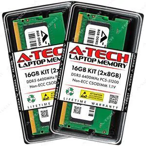 A-Tech 16GB (2x8GB) DDR5 6400MHz CSODIMM PC5-51200 Non-ECC Unbuffered CL52 1.1V 262-Pin SO-DIMM Laptop, Notebook, All-in-One Computer RAM Memory Upgrade Kit A-Tech 16GB (2x8GB) DDR5 6400MHz CSODIMM PC5-51200 Non-ECC Unbuffered CL52 1.1V 262-Pin SO-DIMM Laptop, Notebook, All-in-One Computer RAM Memory Upgrade Kit