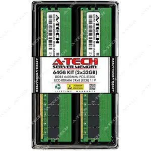 A-Tech 64GB (2x32GB) 2Rx8 PC5-51200R DDR5 6400 MHz EC8 RDIMM ECC Registered DIMM 288-Pin Dual Rank x8 Server & Workstation RAM Memory Upgrade Kit A-Tech 64GB (2x32GB) 2Rx8 PC5-51200R DDR5 6400 MHz EC8 RDIMM ECC Registered DIMM 288-Pin Dual Rank x8 Server & Workstation RAM Memory Upgrade Kit