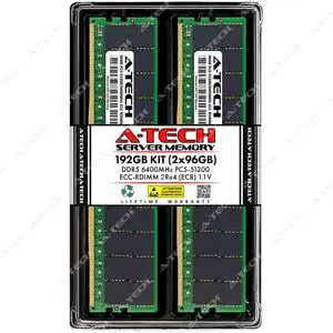 A-Tech 192GB (2x96GB) 2Rx4 PC5-51200R DDR5 6400 MHz EC8 RDIMM ECC Registered DIMM 288-Pin Dual Rank x4 Server & Workstation RAM Memory Upgrade Kit A-Tech 192GB (2x96GB) 2Rx4 PC5-51200R DDR5 6400 MHz EC8 RDIMM ECC Registered DIMM 288-Pin Dual Rank x4 Server & Workstation RAM Memory Upgrade Kit