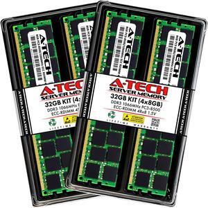 A-Tech 32GB (4x8GB) 4Rx8 PC3-8500R DDR3 1066 MHz ECC RDIMM 1.5V Registered DIMM 240-Pin Quad Rank x8 Server & Workstation RAM Memory Upgrade Kit