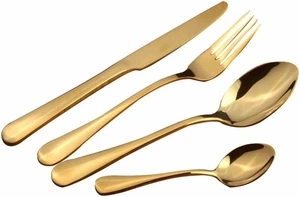 4Pcs Flatware Rainbow Dinnerware Stainless Steel Tableware Set Fork Spoon Knife (Gold) 4Pcs Flatware Rainbow Dinnerware Stainless Steel Tableware Set Fork Spoon Knife (Gold)