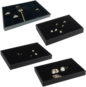 4 Pack Stackable Velvet Jewelry Trays Organizer Storage Drawer Display Trays 4 Pack Stackable Velvet Jewelry Trays Organizer Storage Drawer Display Trays