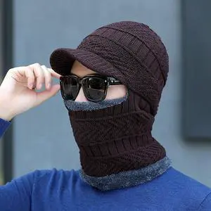Balaclava Beanie Motorcycle Cycling Hood Hat Face Mask UV Wind Proof Cover Knit(With Brim)
