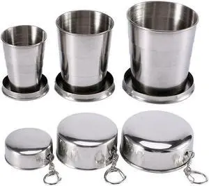 Stainless Steel Portable Camping Travel Folding Collapsible Cups(S+M+L 1each)