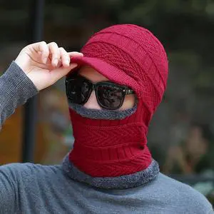 Balaclava Beanie Motorcycle Cycling Hood Hat Face Mask UV Wind Proof Cover Knit(With Brim)