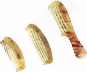 3Pack Massage Tendon Comb Natural Amber Ox Horn Portable Hair Beard