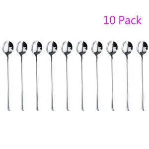 10 Pack Magik Long Handle Stainless Steel Mixing Ice Cream Coffee Spoon Set Long Handle - Round 10 Pack Magik Long Handle Stainless Steel Mixing Ice Cream Coffee Spoon Set Long Handle - Round