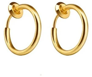 Clip-On Spring Action Non-Piercing Fake Septum Lip Cartilage Nose Tragus Ring 1 Pair Gold Clip-On Spring Action Non-Piercing Fake Septum Lip Cartilage Nose Tragus Ring 1 Pair Gold