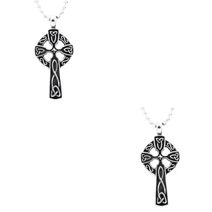 US 2 Pack Mens Stainless Steel Irish Celtic Knot Cross Pendant Necklace Silver US 2 Pack Mens Stainless Steel Irish Celtic Knot Cross Pendant Necklace Silver