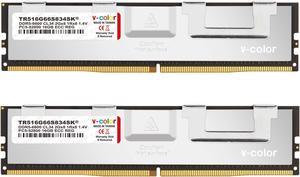 v-color DDR5 32GB (16GBx2) 6600MHz CL34 Overclocking R-DIMM SK hynix Original IC 1Rx8 1.4V ECC Registered DIMM Memory for Workstation (Intel XMP) (TR516G66S834SK)