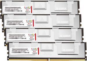 V-COLOR DDR5 128GB (32GBx4) 6800MHz CL34 2Gx8 2Rx8  OC R-DIMM (Overclocking ECC Registered DIMM) 1.4V Memory Ram for TRX50 Workstation (AMD EXPO) (TRA532G68D834Q)