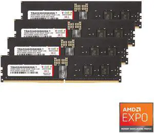 V-Color DDR5 96GB (4x24GB) 5600MHz CL28 1Rx8 Ultra Low-timing OC R-DIMM (Overclocking ECC Registered DIMM) 1.4V Memory Ram for TRX50/WRX90 Workstation (AMD EXPO) (TRA524G56S828Q)