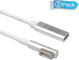 2-Pack USB-C Type C Female to Magsafe 1 L-Tip Power Adapter Charging Cable works for Apple MacBook Air Pro 15 inch 17 inch Before Year 2012(with Magsafe 1 L-Shape tip)
