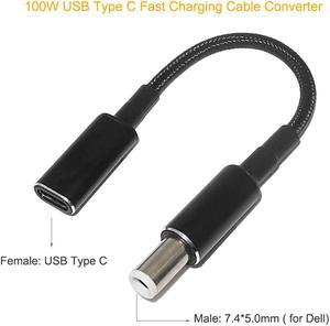 100W USB-C Type C Female to 7.4mm 5.0mm DC Tip PD converter cable for Dell 7.4*5.0mm Laptops