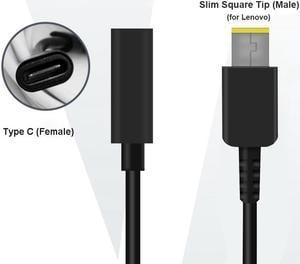 USB-C Type-C (Female) to Slim Square Tip converter cable for Lenovo 65W Slim tip laptops