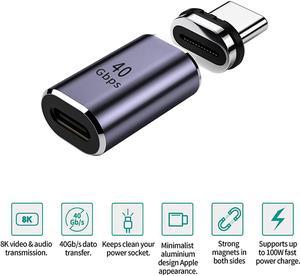 Magnetic USB C Adapter 24Pins Type C Connector, Support Thunderbolt 4,USB4.0, PD 100W Quick Charge,40Gb/s Data Transfer,8K Video Output Compatible with MacBook and More USB C Devices (Straight)