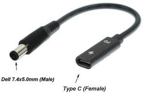 USB C Type C Female to 7.4x5.0mm DC Tip Adapter Cable PD Converter Cable for  Dell 65W or below laptops