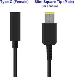 USB-C Type-C (Female) to Slim Square Tip converter cable for Lenovo 65W Slim tip laptops