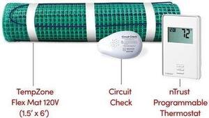 WarmlyYours TempZone Electric Radiant Floor Heating Flex Roll Kit 1.5 x 6 (9 Sq. Ft) with nTrust Non Programmable Thermostat & Circuit Check for use under Tile, Marble, LVT, Vinyl, Hardwood (120V)