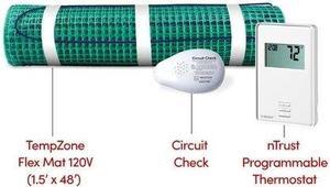 WarmlyYours TempZone Electric Radiant Floor Heating Flex Roll Kit 1.5' x 48' (72 Sq. Ft) with nTrust Non Programmable Thermostat & Circuit Check for use under Tile, Marble, LVT, Vinyl, Hardwood (120V)