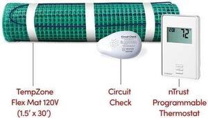 WarmlyYours TempZone Electric Radiant Floor Heating Flex Roll Kit 1.5 x 30 (45 Sq. Ft) with nTrust Non Programmable Thermostat & Circuit Check for use under Tile, Marble, LVT, Vinyl, Hardwood (120V)
